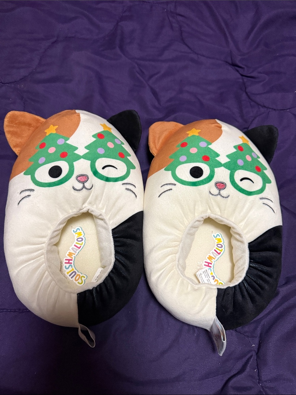 Squishmallows Cat Face Slippers in Cream, Black, Orange & Green